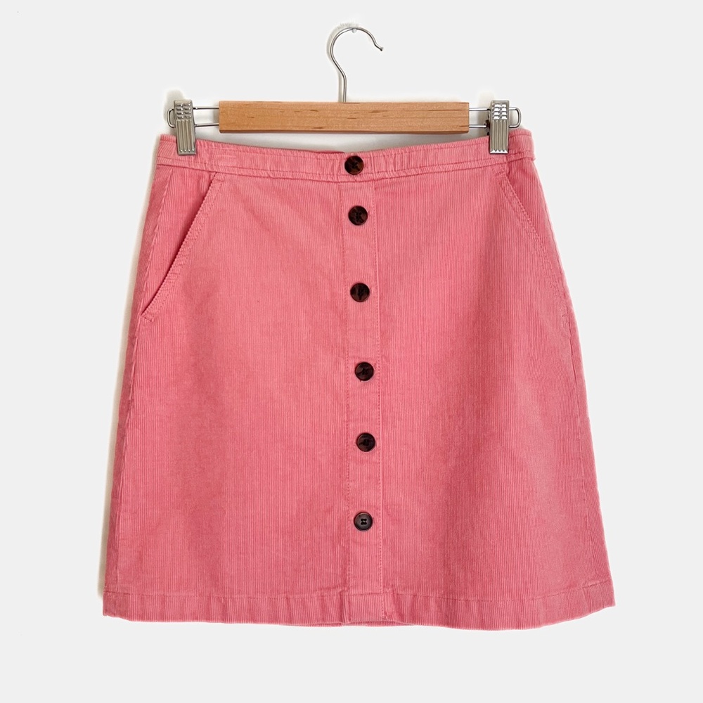 J. Crew Pink Corduroy Button Front Skirt